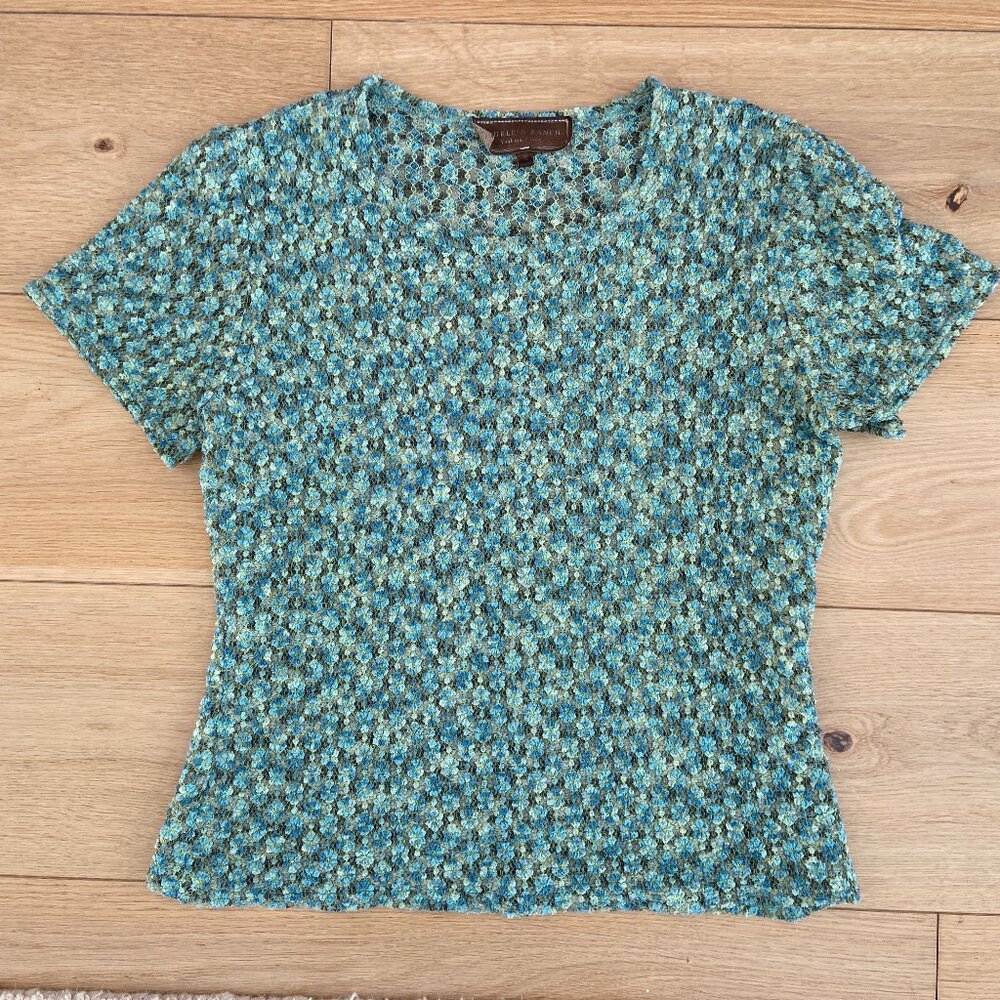 Double D Ranch - rare discontinued blue green teal textured shirt top - S
